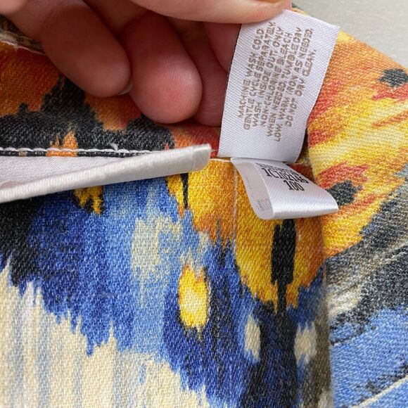 Chicos Jacket 2 Linen Blend Southwestern Aztec Trucker Art to Wear Colorful M L - Picture 13 of 14